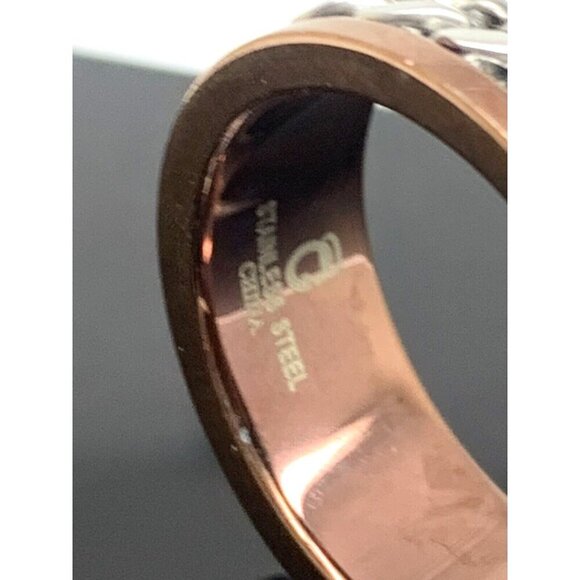 Men's Wedding Band Brown Silver Chain Style Stainless Steel 8mm Size 10 - Picture 10 of 13
